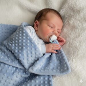 Kit Com 1 Manta + 1 Naninha Pipoquinha Azul Bebe Com Prendedor de Chupeta Super Macia Não Acompanha Chupeta